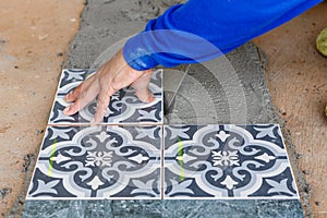 Floor tile installation for house building