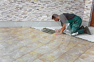 Floor tiles installation photo