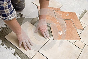 Floor tiles installation photo