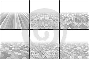 Floor tiles perspective. Vector interior of room with grid line of tile floor for background