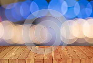 Floor wooden terrace with bokeh background