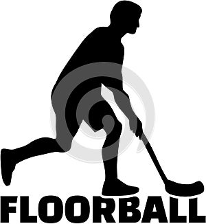 Floorball player man with word