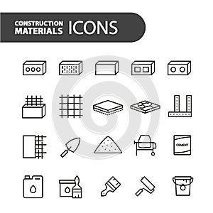 Construction materials isolated icon set.