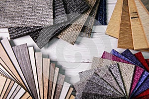 flooring and furniture materials - floor carpet and wooden laminate samples