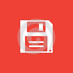 Floppy Disc Icon On Red Background. Red Flat Style Vector Illustration