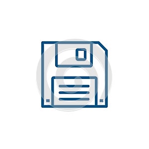 Floppy Disc Line Blue Icon On White Background. Blue Flat Style Vector Illustration