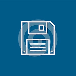 Floppy Disc Line Icon On Blue Background. Blue Flat Style Vector Illustration