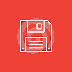 Floppy Disc Line Icon On Red Background. Red Flat Style Vector Illustration