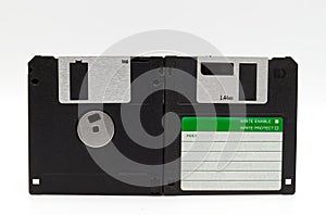 Floppy disk of 1.4 megabytes isolated on white background. Studio shot.