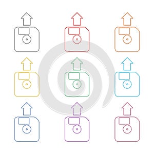 Floppy disk for computer data storage icon isolated on white background, color set