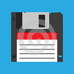 Floppy disk diskette vintage black backup device obsolete vector icon. Computer memory drive magnetic square datum