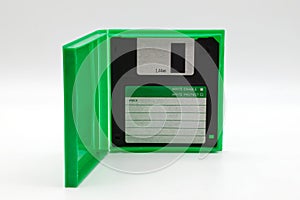 Floppy disk of 1.4 megabytes isolated on white background. Vintage storage for computer photo