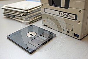 Floppy disk, old 3.5 inch disk for computers. Micro computer, old computer disk. Stack of old floppy disks - generated by ai