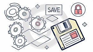 Floppy disk and save icon, data storage and retro tech vector design Generative AI