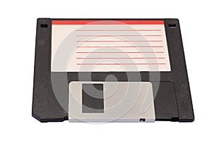 Floppy disk used to save computer data in the 90s on a white background