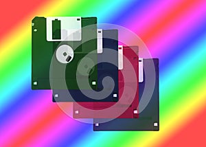 floppy disks over a rainbow background - retro