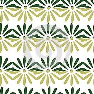 Flora hand drawn seamless pattern with abstract simple daisy flowers shapes. Light background. Doodle print