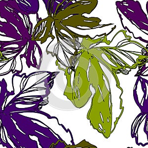 Flora leaves olive and purple color pattern