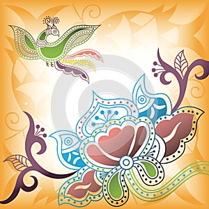 Floral Abstract with Bird