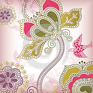 Floral Abstract with Bird