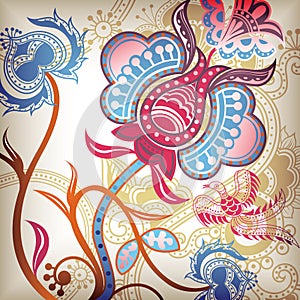 Floral Abstract Bird