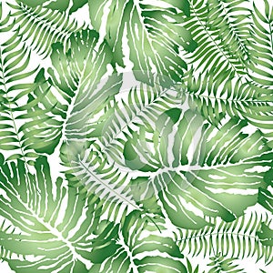 Floral abstract leaf tiled pattern. Tropical palm leaves seamless background