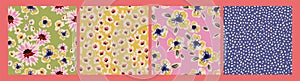 Floral abstract seamless patterns. Retro flowers. Vintage style. Vector design for paper, cover, fabric, interior decor