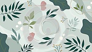 Floral Abstract Shapes Background. Minimal and natural Hand Drown Shapes and Doodles. Trees, leaves, botanic elements