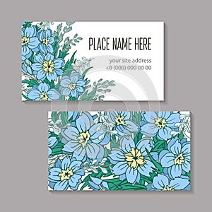 Floral abstract template business card hand-drawn on a white background