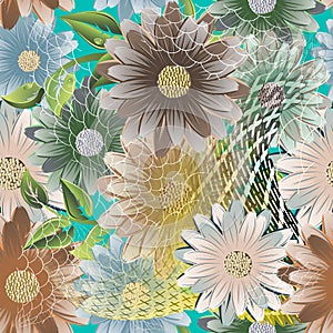 Floral abstract vector seamless pattern. Ornamental flowery colorful background. Repeat decorative flourish backdrop