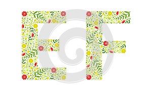 Floral Alphabet Capital Letter Arranged of Floret and Green Leaf Vector Set