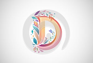 Floral alphabet D. Logo for wedding invitations, greeting card, birthday, logo, poster other ideas