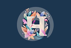 Floral alphabet H. Logo for wedding invitations, greeting card, birthday, logo, poster other ideas