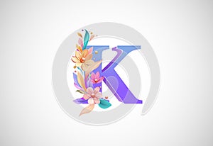 Floral alphabet K. Logo for wedding invitations, greeting card, birthday, logo, poster other ideas