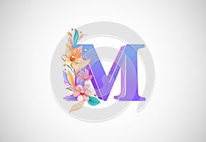 Floral alphabet M. Logo for wedding invitations, greeting card, birthday, logo, poster other ideas