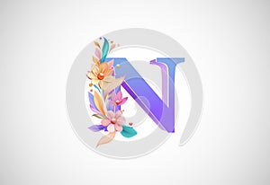 Floral alphabet N. Logo for wedding invitations, greeting card, birthday, logo, poster other ideas