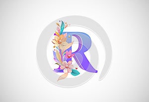 Floral alphabet R. Logo for wedding invitations, greeting card, birthday, logo, poster other ideas