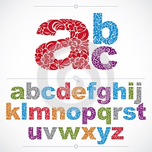 Floral alphabet sans serif letters drawn using abstract vintage