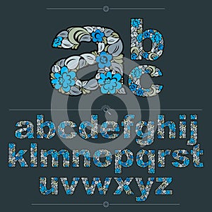 Floral alphabet sans serif letters drawn using abstract vintage