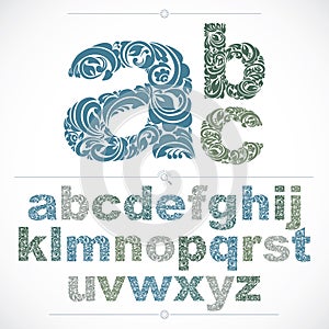 Floral alphabet sans serif letters drawn using abstract vintage