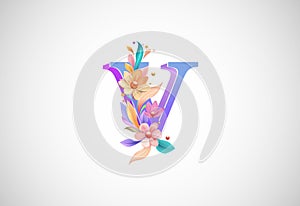 Floral alphabet V. Logo for wedding invitations, greeting card, birthday, logo, poster other ideas
