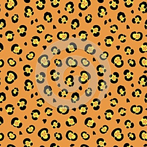 Floral animal print leopard seamless repeat pattern in next-level black, lemon fizz and iced mango