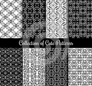 Floral arabic pattern set. Black and white modern arabesque vector seamless patterns