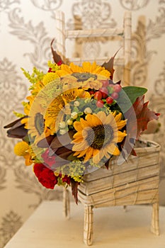 Floral arrangement autumn themed wedding