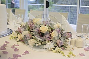 Floral arrangement on bridal table