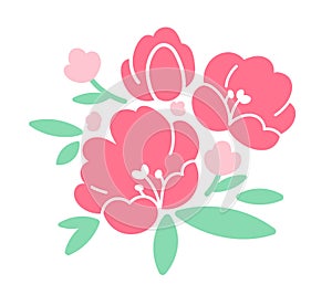 Floral arrangement of pink flowers. Botanical spring vector illustration.