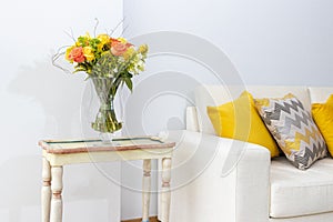 Floral arrangement  of roses decorating the living room of the house