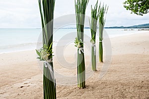 Floral arrangement at a wedding on beach