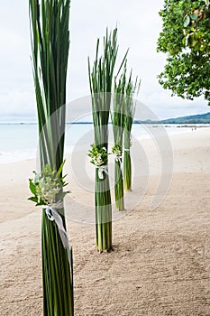 Floral arrangement at a wedding on beach