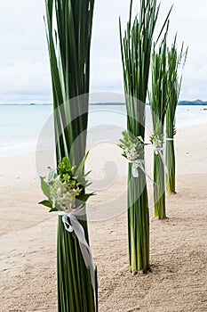 Floral arrangement at a wedding on beach